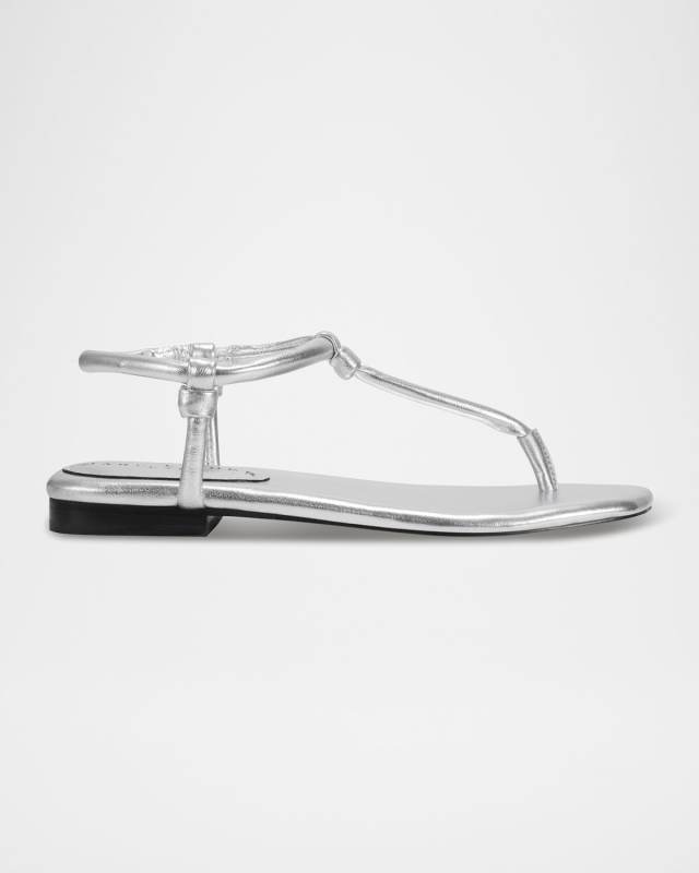 Maycee Tubular Leather T-Strap Flat Sandals